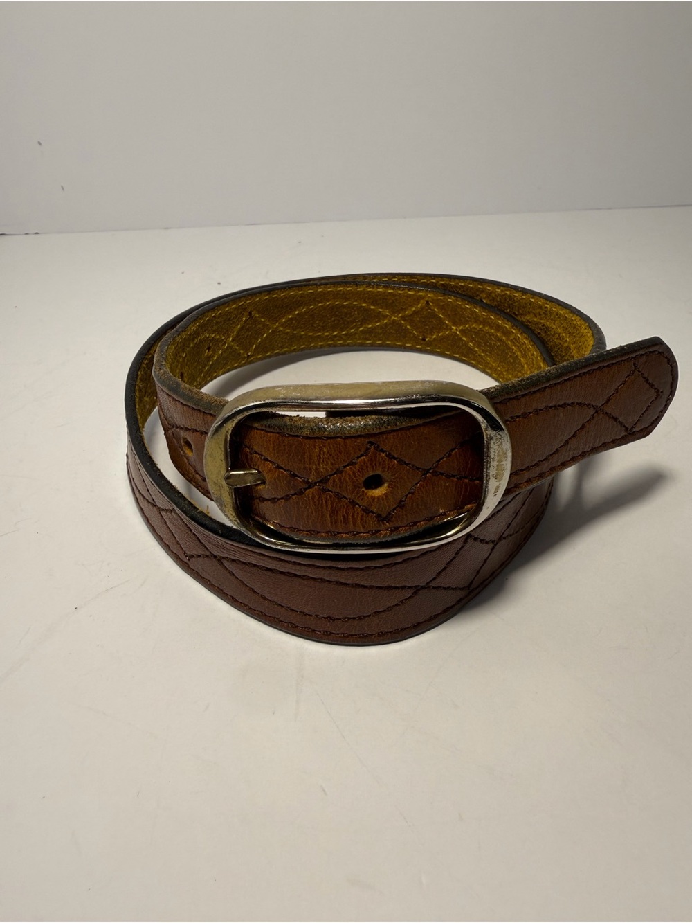 Vintage Handcrafted Quilted Solid Leather Stitched Belt 28